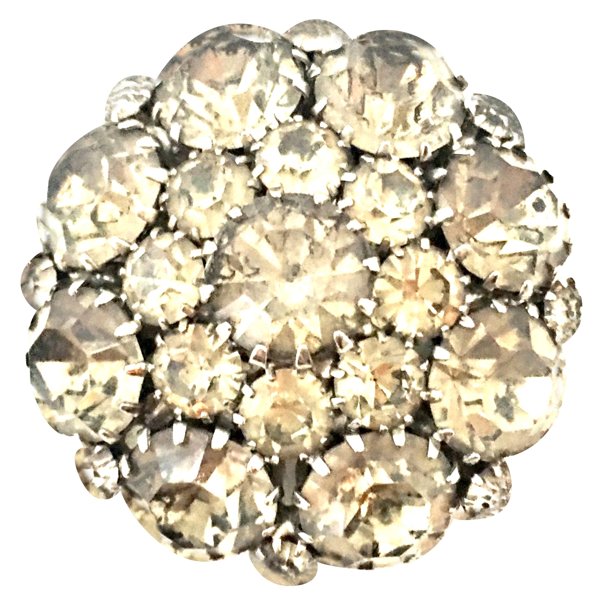 20th Century Silver & Austrian Crystal Schreiner Style Dimensional Dome Brooch In Good Condition For Sale In West Palm Beach, FL
