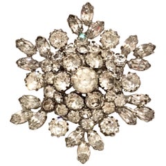 Vintage 20th Century Silver & Austriian Crystal "Snowflake" Brooch By, Weiss