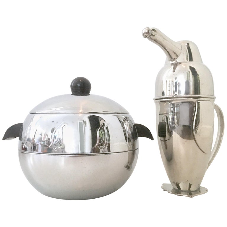 20th Century Silver and Bakelite "Penguin" Cocktail Shaker and Lidded