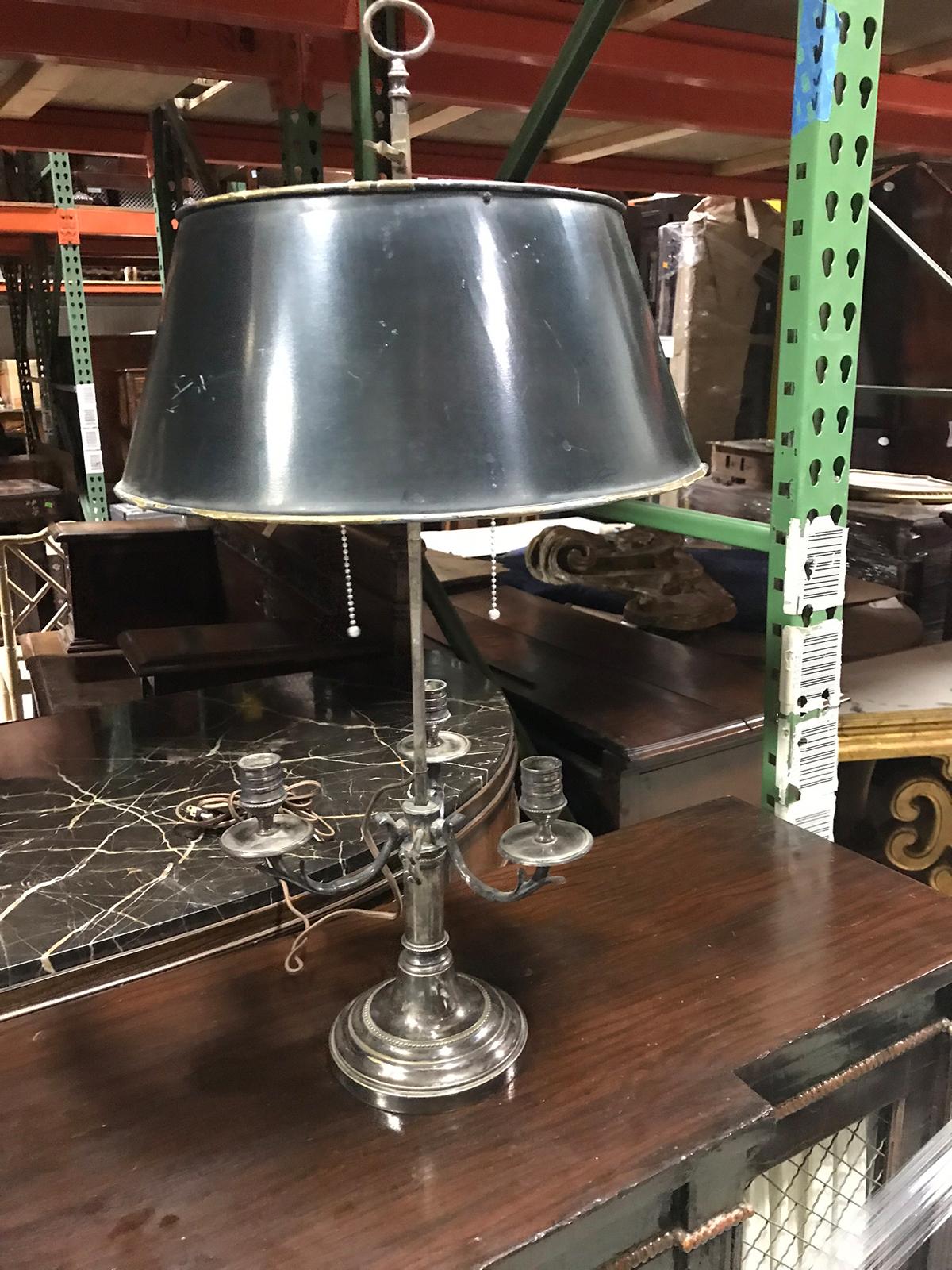 20th century silver Bouillotte lamp with dark green shade
New wiring.