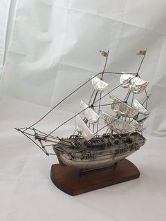 20th Century Silver Bounty Sailing Ship Model Artisan Made Florence Italy, 1970s