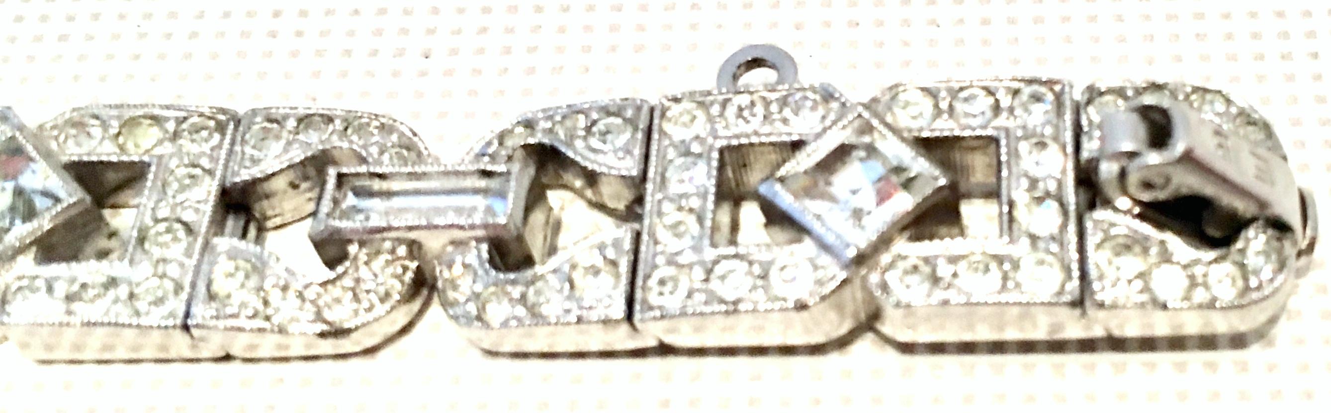 Women's or Men's 20th Century Silver & Crystal Art Deco Link Bracelet By, Engel Bros.