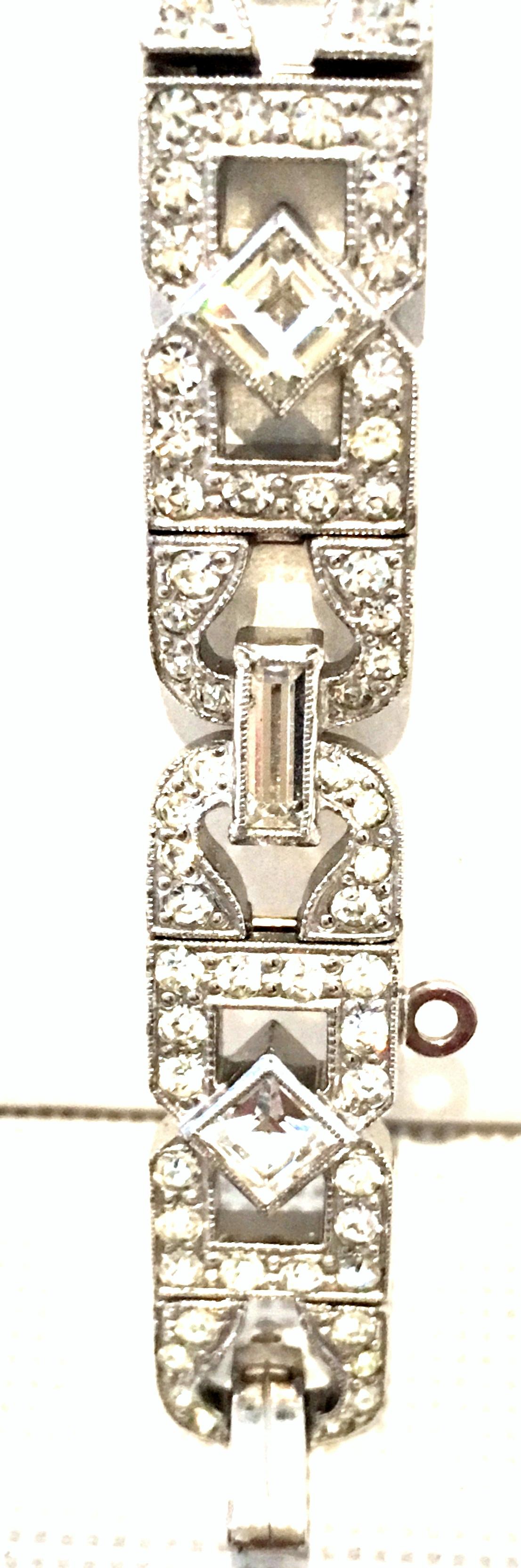20th Century Silver & Crystal Art Deco Link Bracelet By, Engel Bros. 1
