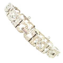20th Century Silver & Crystal Art Deco Link Bracelet By, Engel Bros.