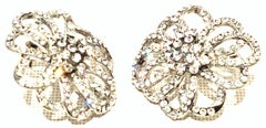 20th Century Silver & Crystal Dimensional Floral Earrings By, Swarovski