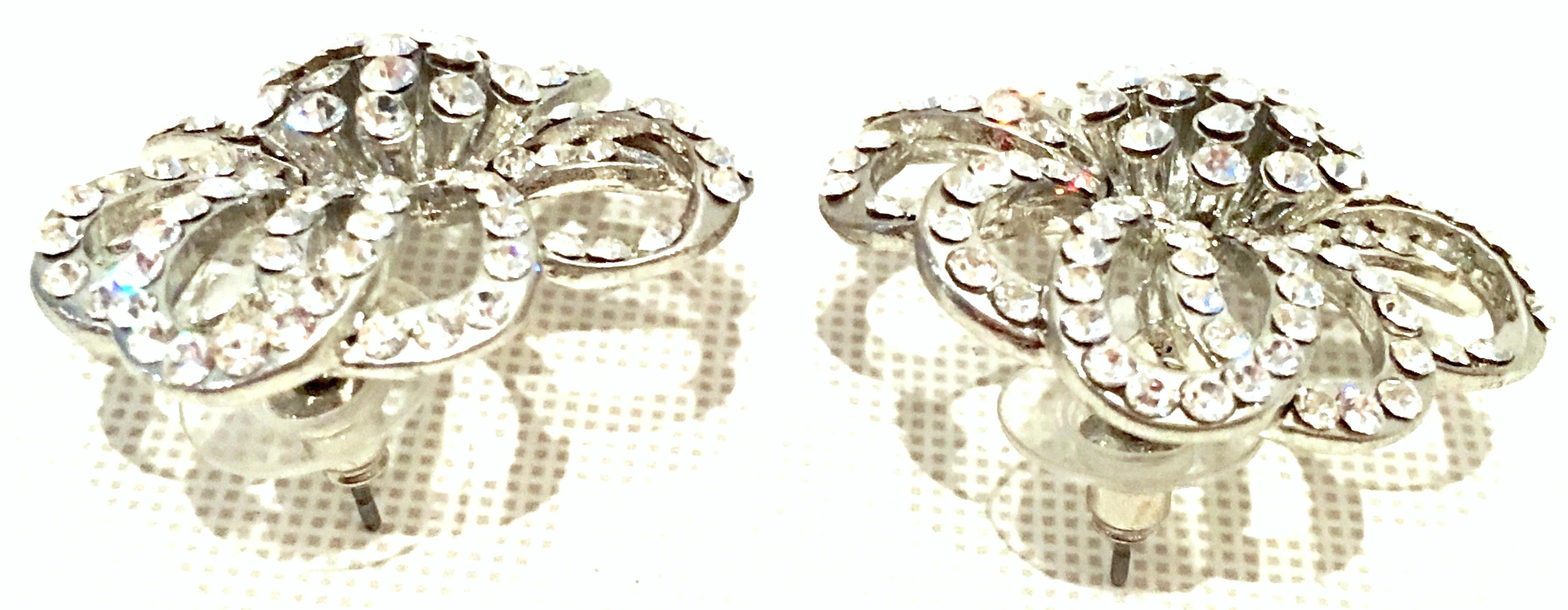 Women's or Men's 20th Century Silver & Crystal Dimensional Floral Earrings By, Swarovski For Sale