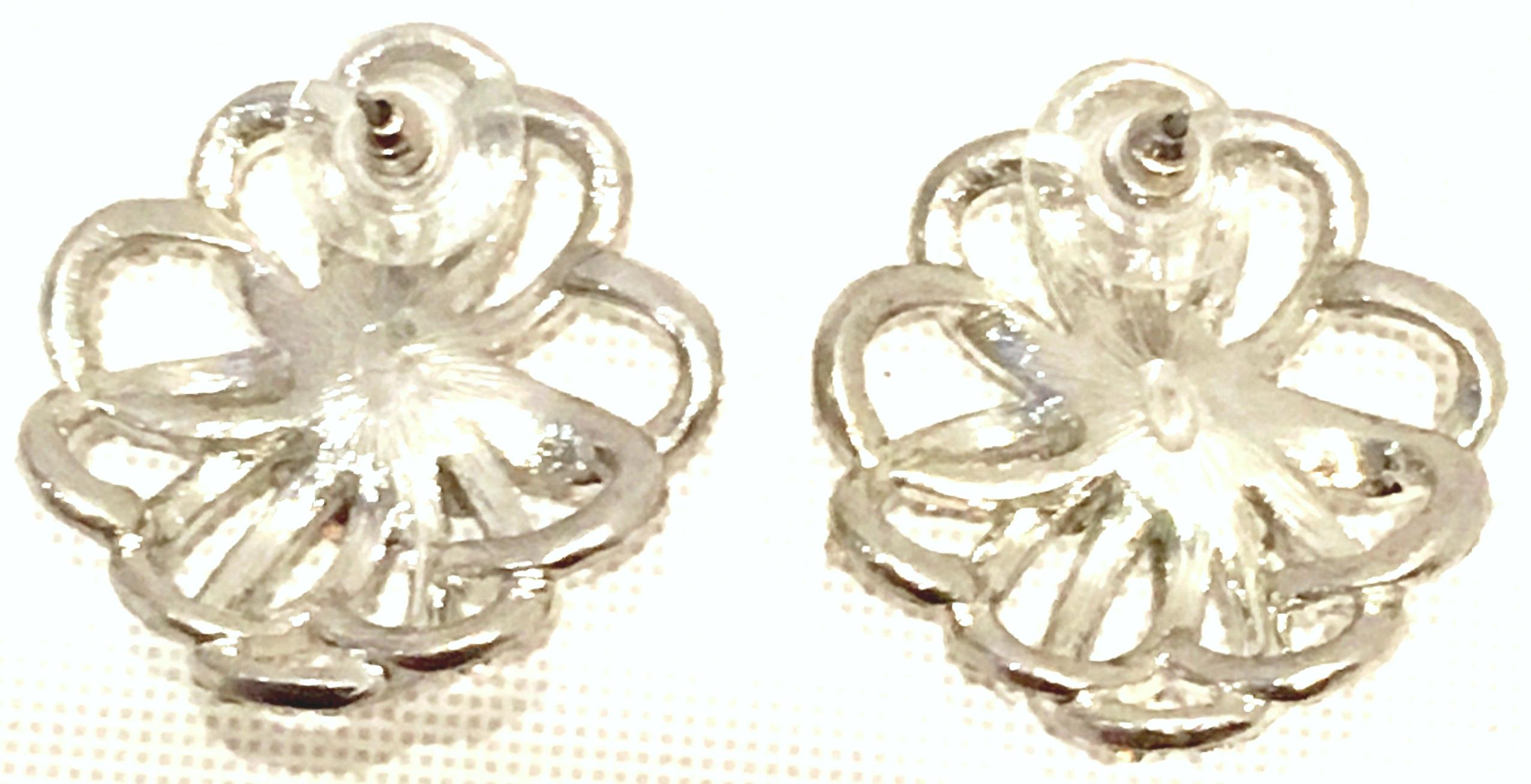 20th Century Silver & Crystal Dimensional Floral Earrings By, Swarovski For Sale 3