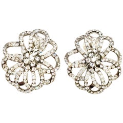20th Century Silver & Crystal Dimensional Floral Earrings By, Swarovski