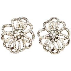 20th Century Silver & Crystal Dimensional Floral Earrings By, Swarovski