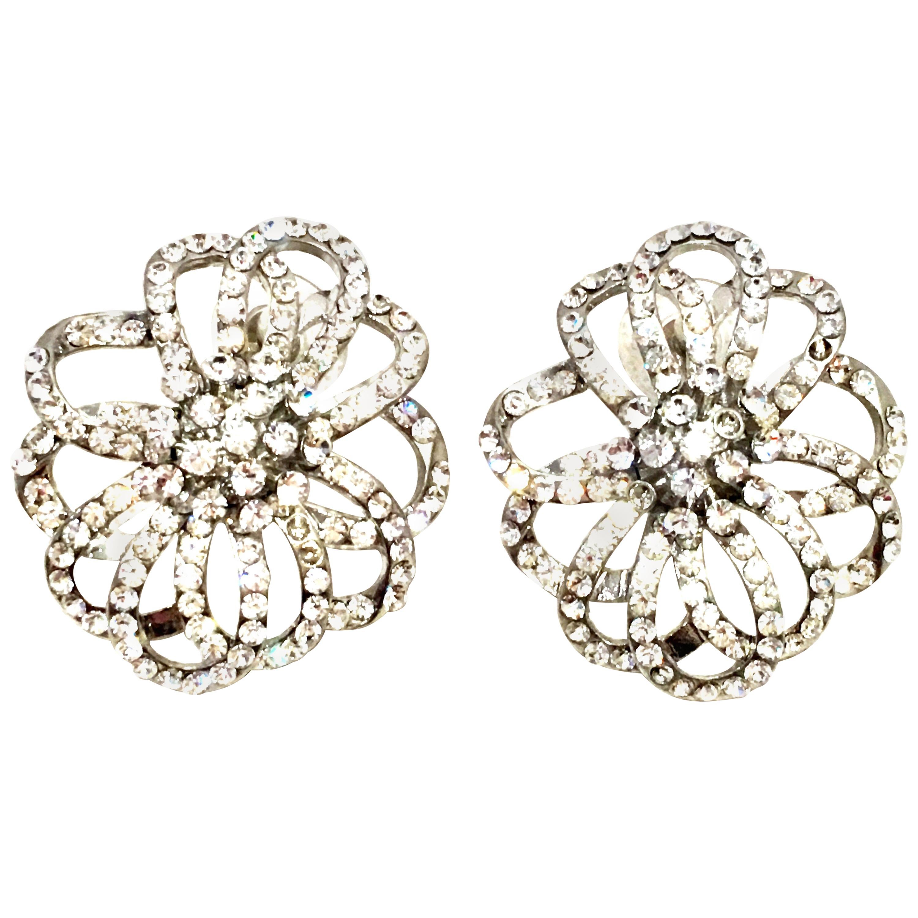 20th Century Silver & Crystal Dimensional Floral Earrings By, Swarovski For Sale