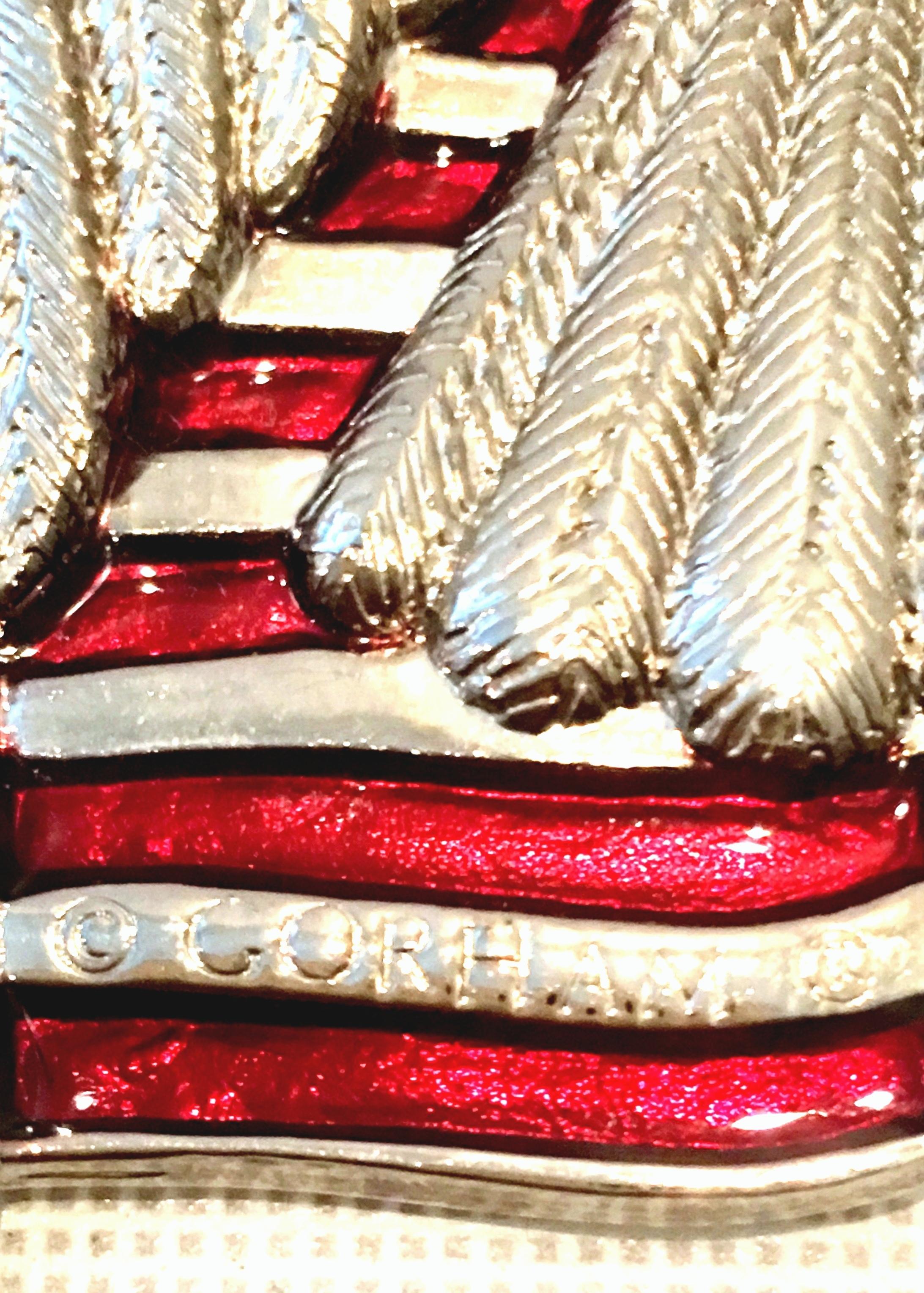 20th Century Silver & Enamel Patriotic Flag & Eagle Pendant Necklace By, Gorham For Sale 7