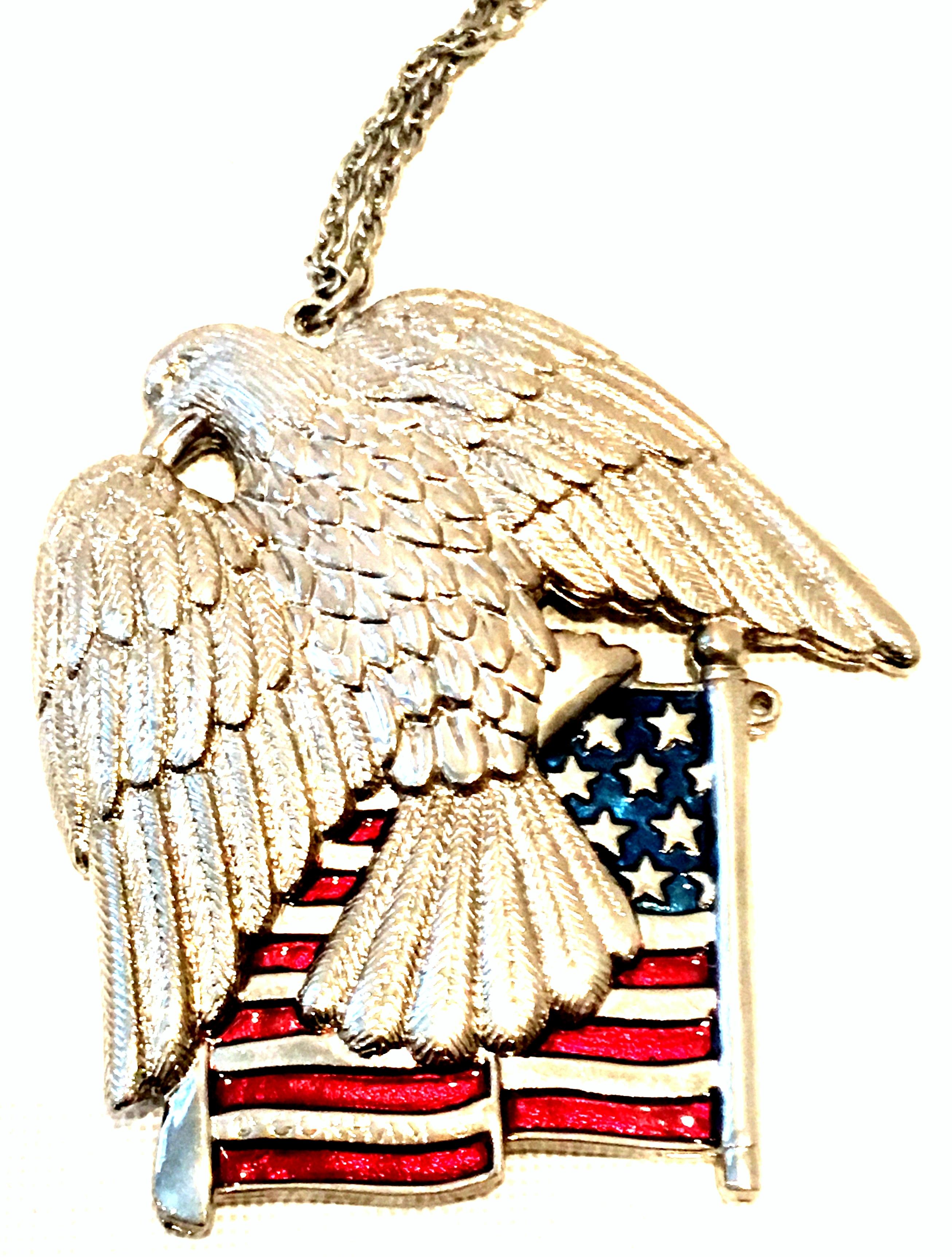 20th Century Silver & Enamel Patriotic Flag & Eagle Pendant Necklace By, Gorham For Sale 1