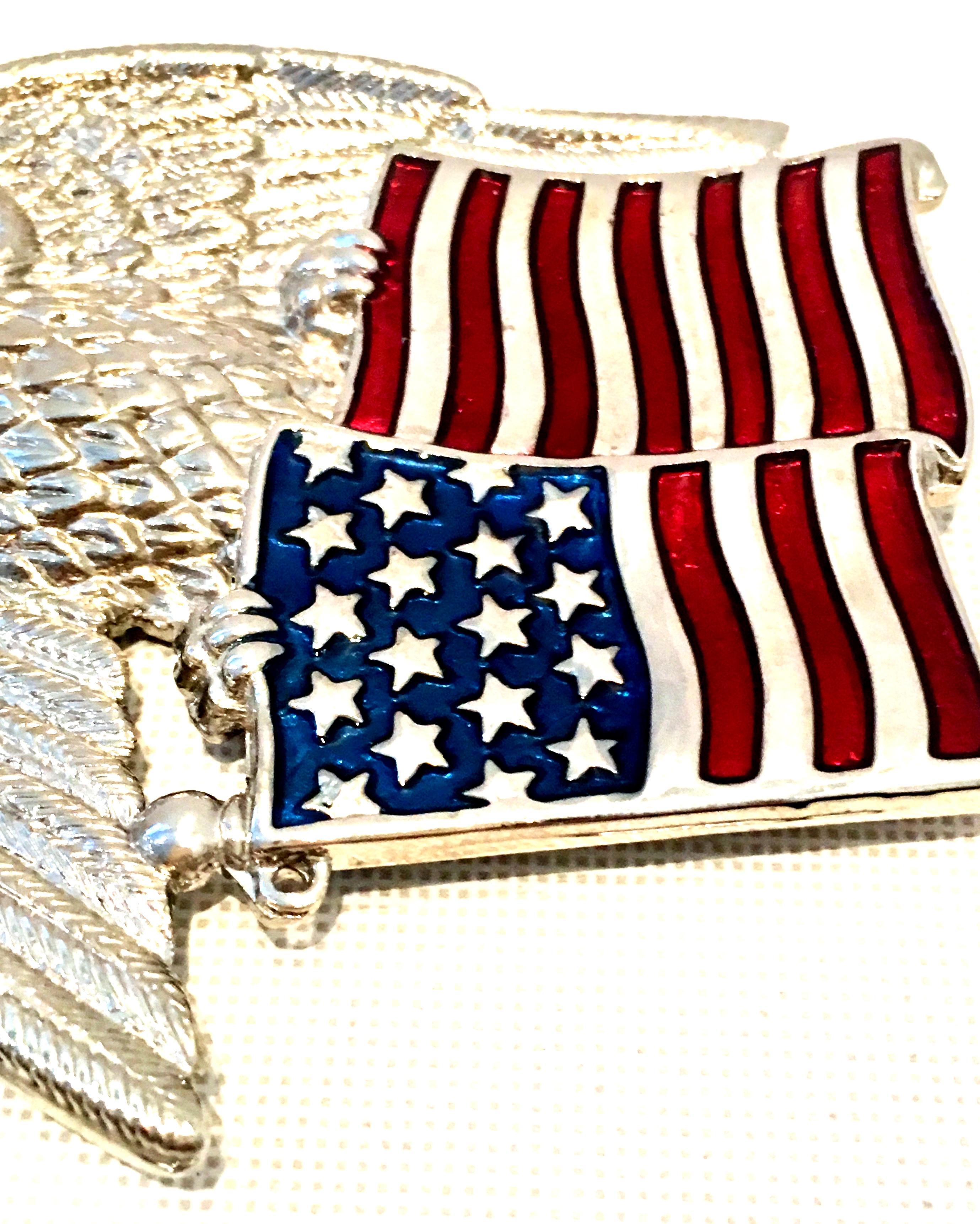 20th Century Silver & Enamel Patriotic Flag & Eagle Pendant Necklace By, Gorham For Sale 2