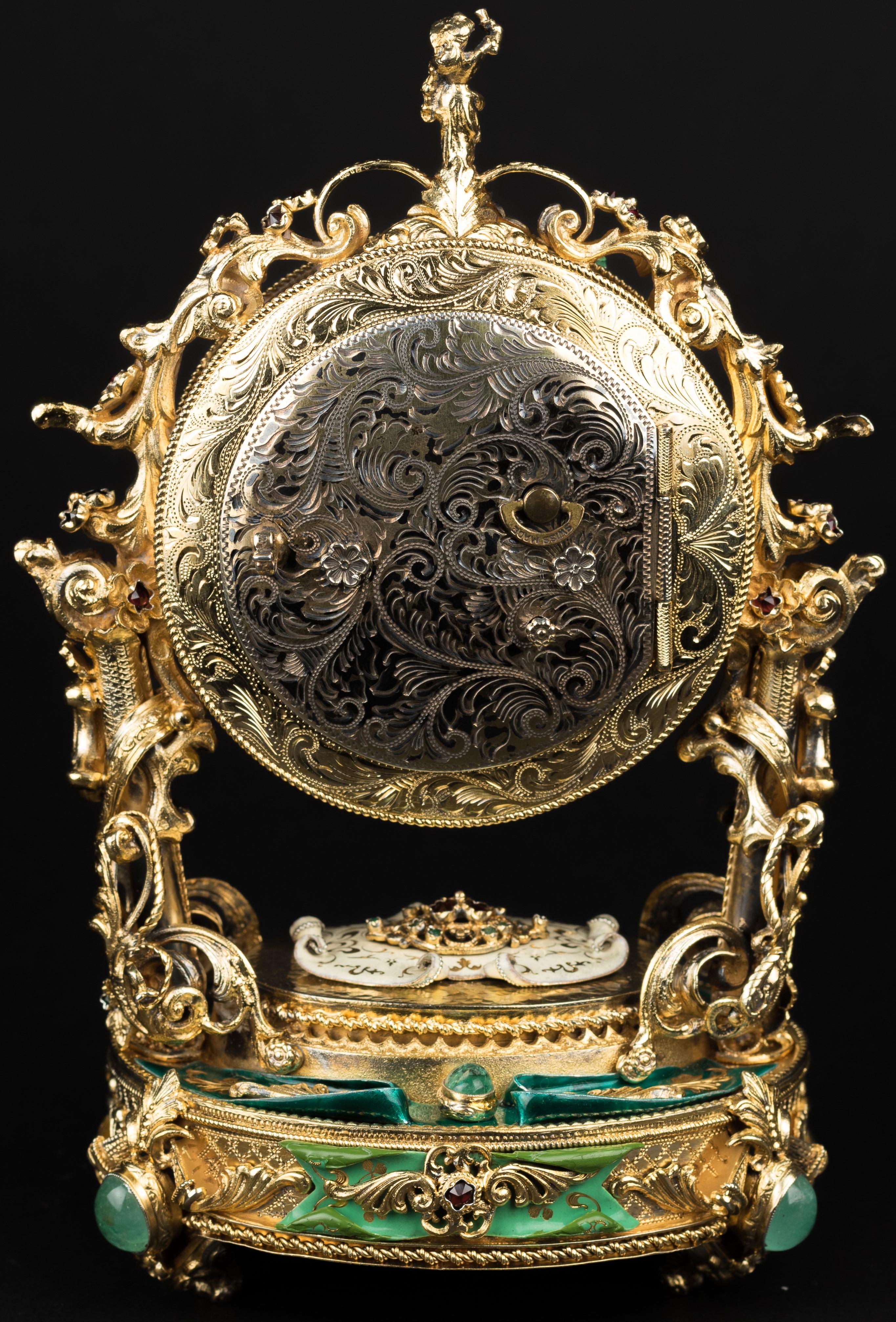 Louis XV 20th Century Silver-Gilt Enamel Clock For Sale