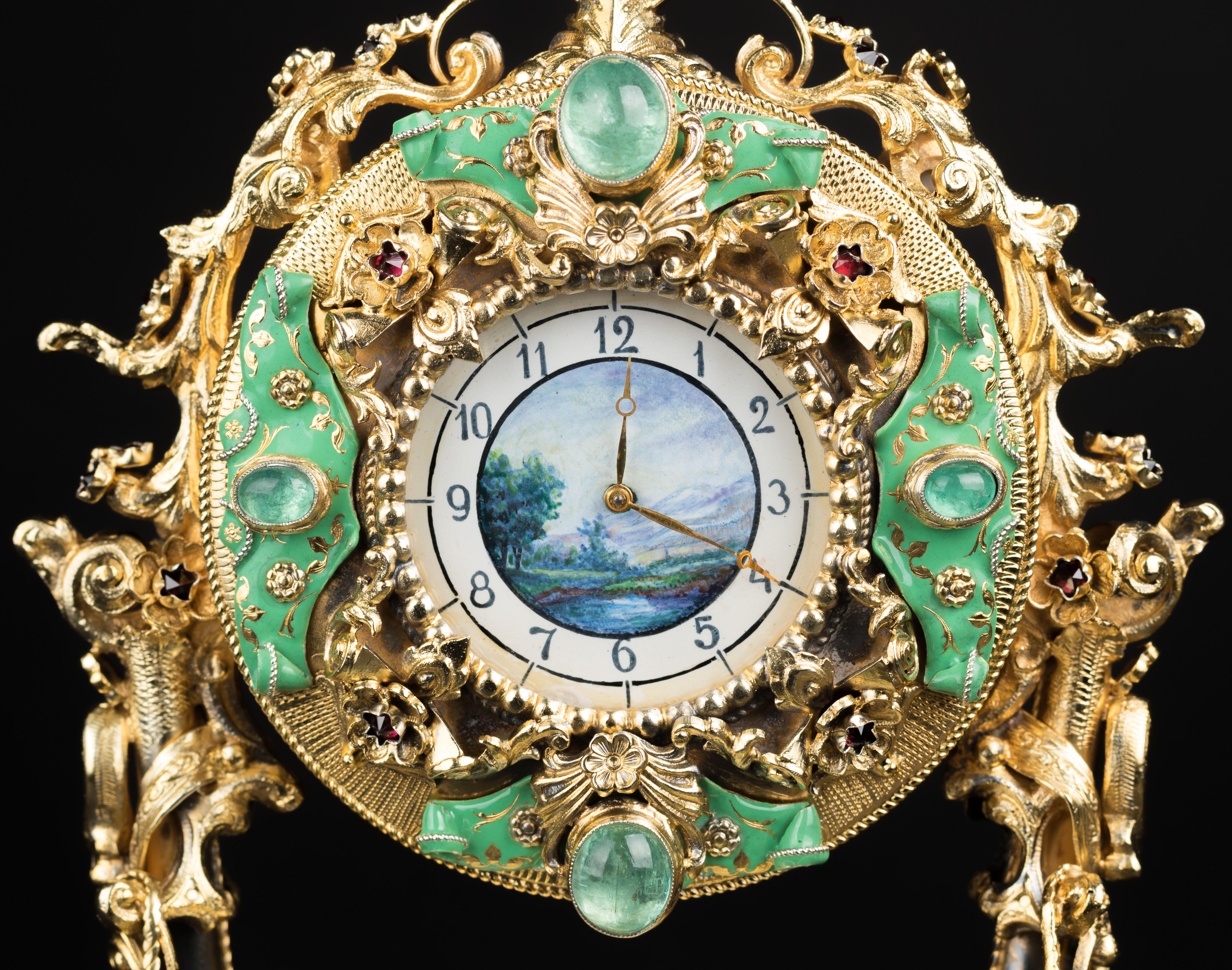 20th Century Silver-Gilt Enamel Clock In Good Condition For Sale In Tongeren, Limburg