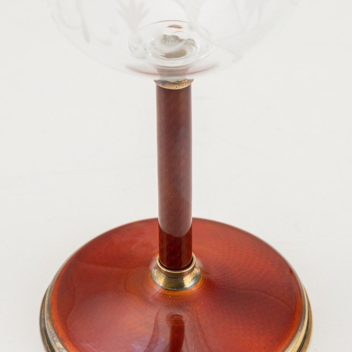 20th Century Silver Gilt, Enamel & Glass 6 Wine Goblets, Asprey, C.1970 10
