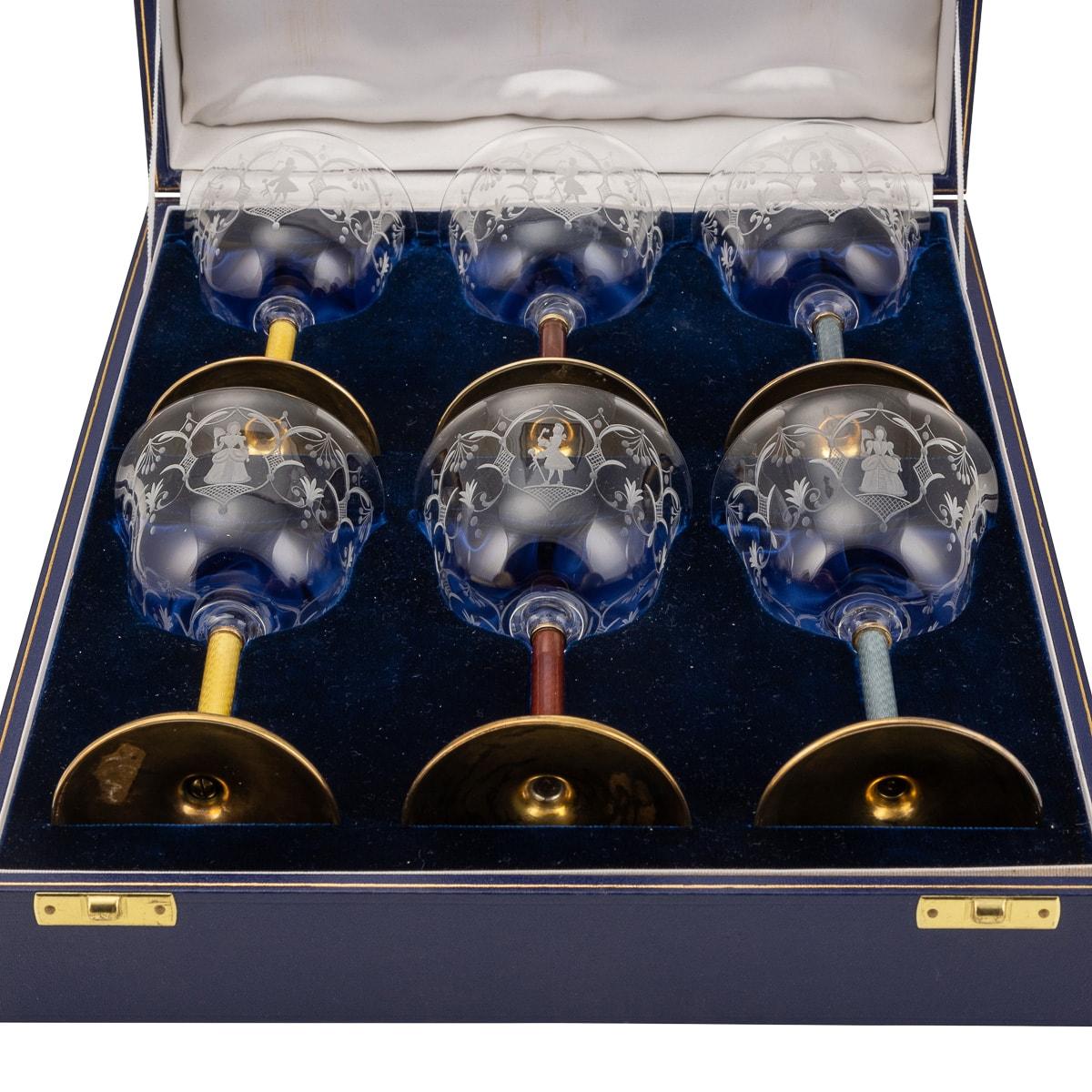 20th Century Silver Gilt, Enamel & Glass 6 Wine Goblets, Asprey, C.1970 In Good Condition In Royal Tunbridge Wells, Kent