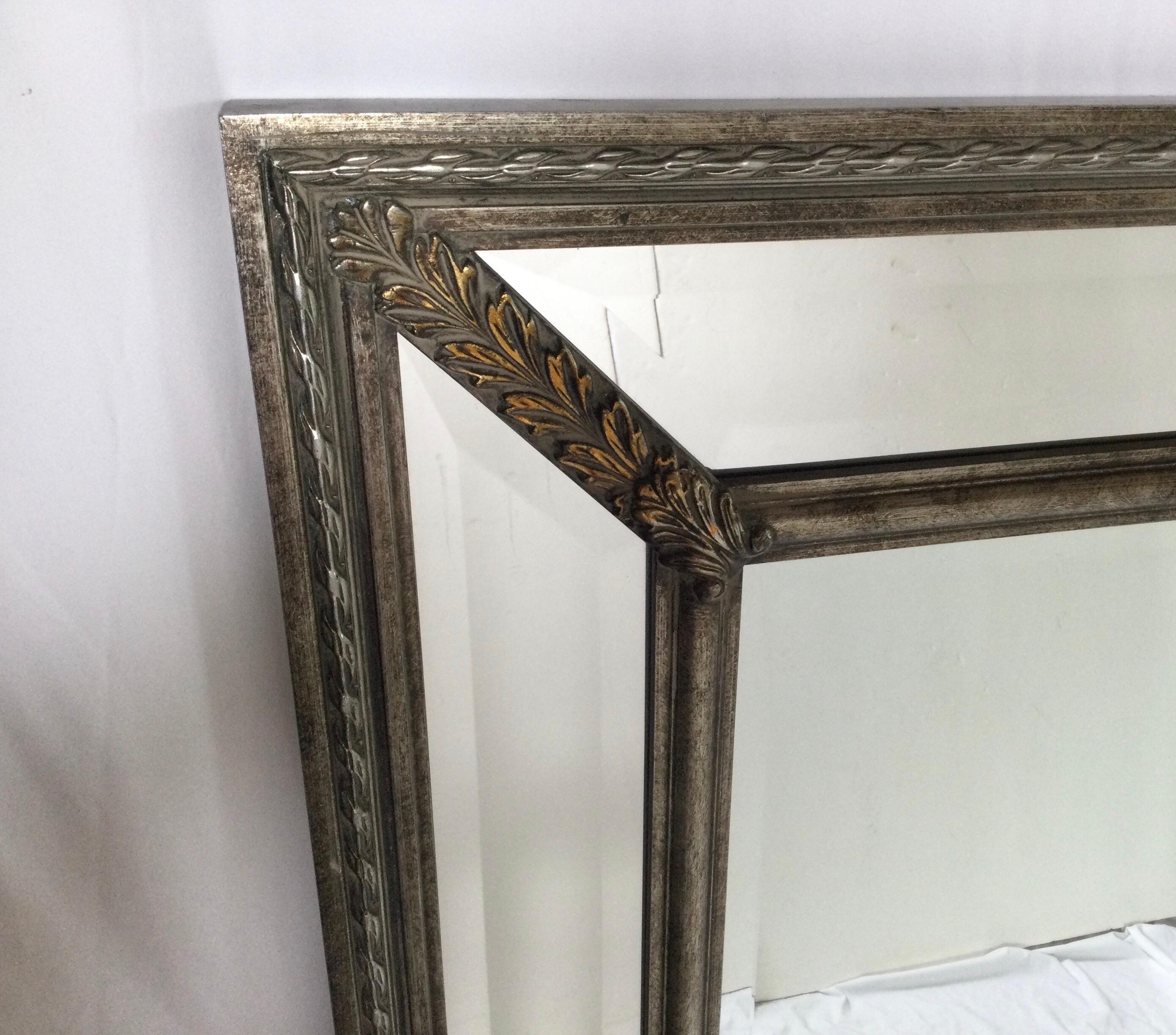 Hollywood Regency 20th Century Silver Gilt Venetian Style Beveled Mirror with Gilt Gold Accents