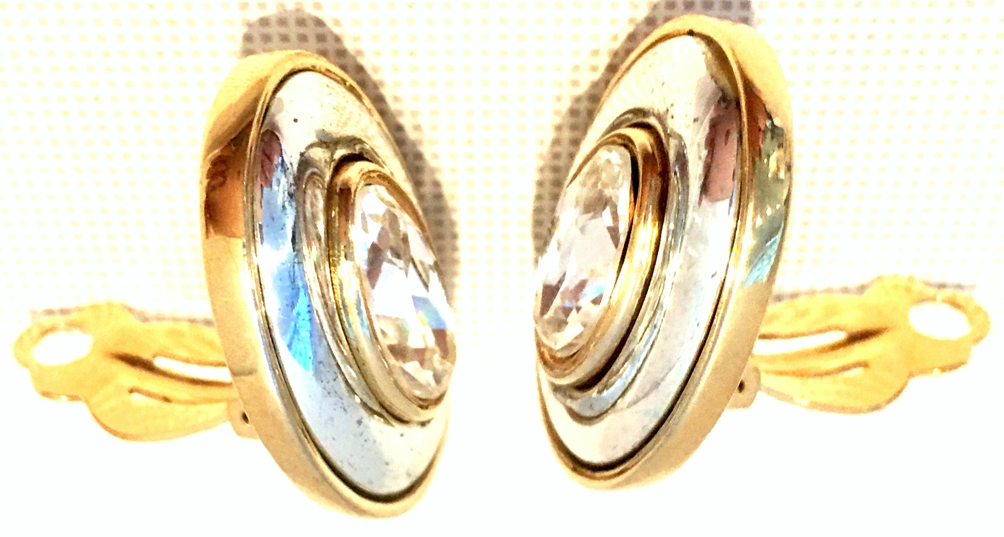 20th Century Silver & Gold Swarovski Crystal Earrings By, Givenchy For Sale 1