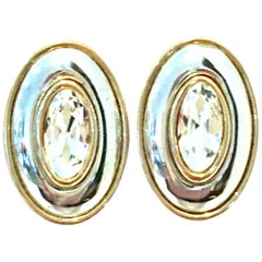 20th Century Silver & Gold Swarovski Crystal Earrings By, Givenchy