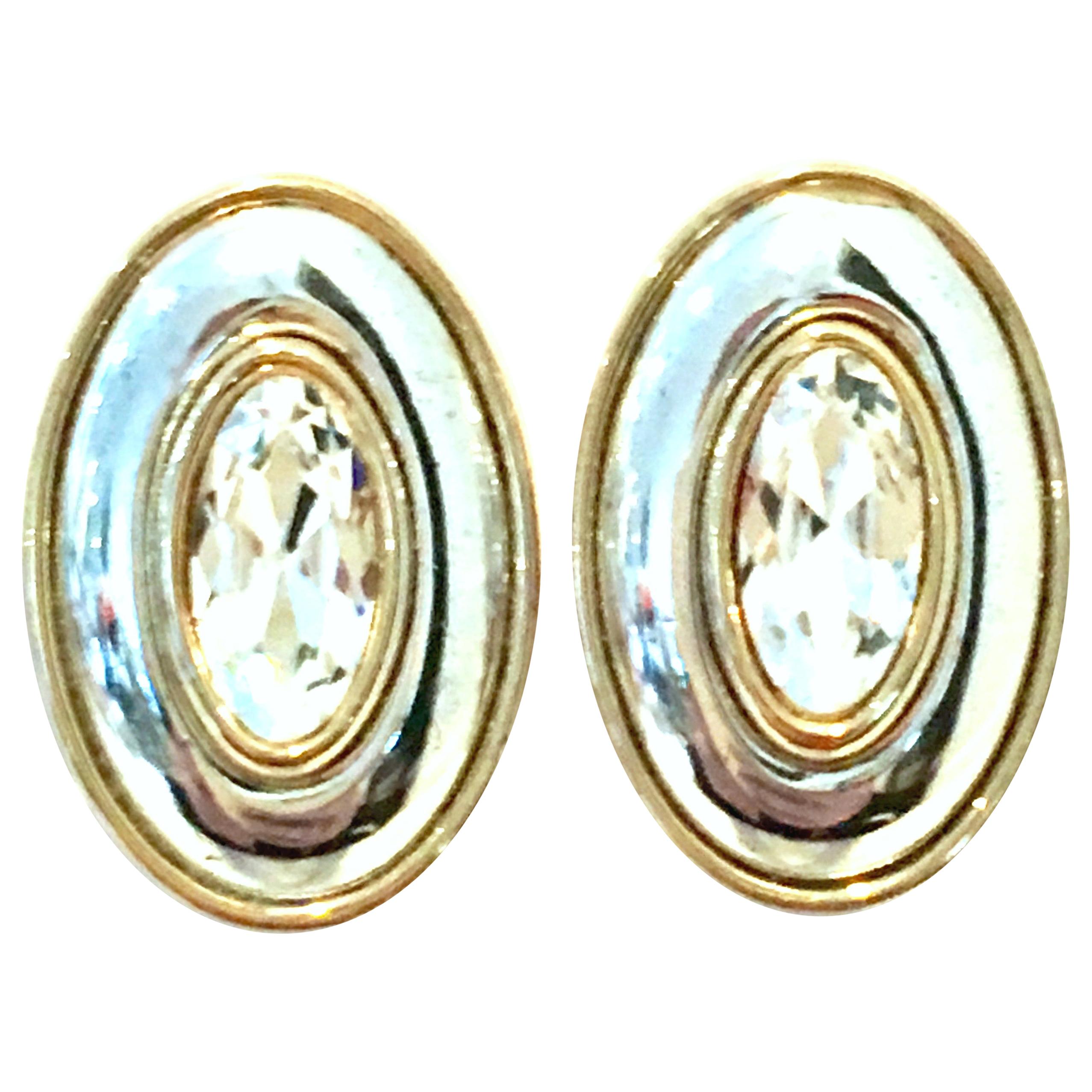20th Century Silver & Gold Swarovski Crystal Earrings By, Givenchy