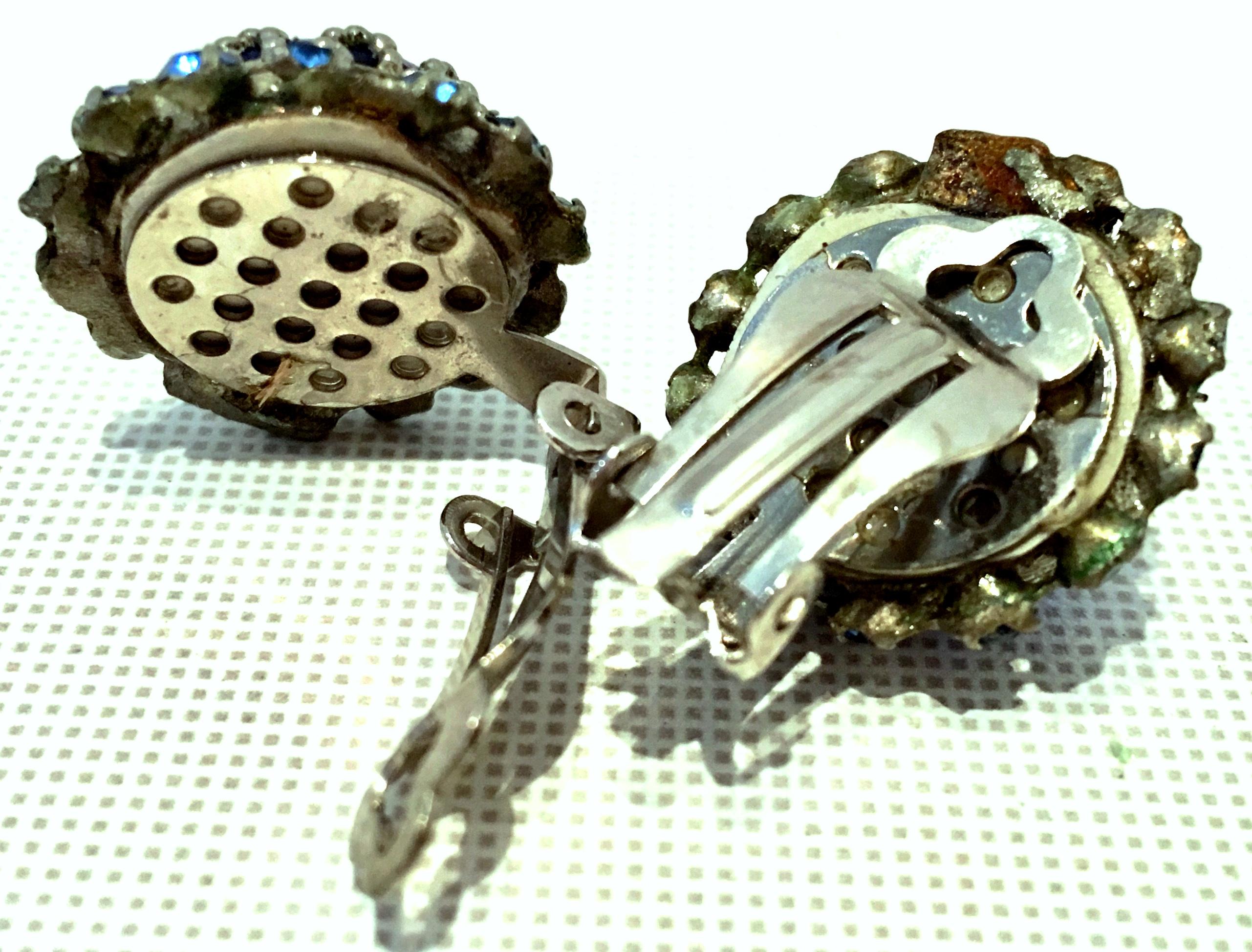 20th Century Silver, Molded Glass & Austrian Crystal Brooch & Earrings S/3 For Sale 6