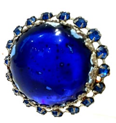 20th Century Silver, Molded Glass & Austrian Crystal Brooch & Earrings S/3