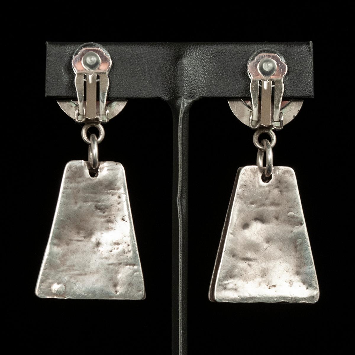 Tribal 20th Century Silver Necklace Tip Earrings by Jewels For Sale