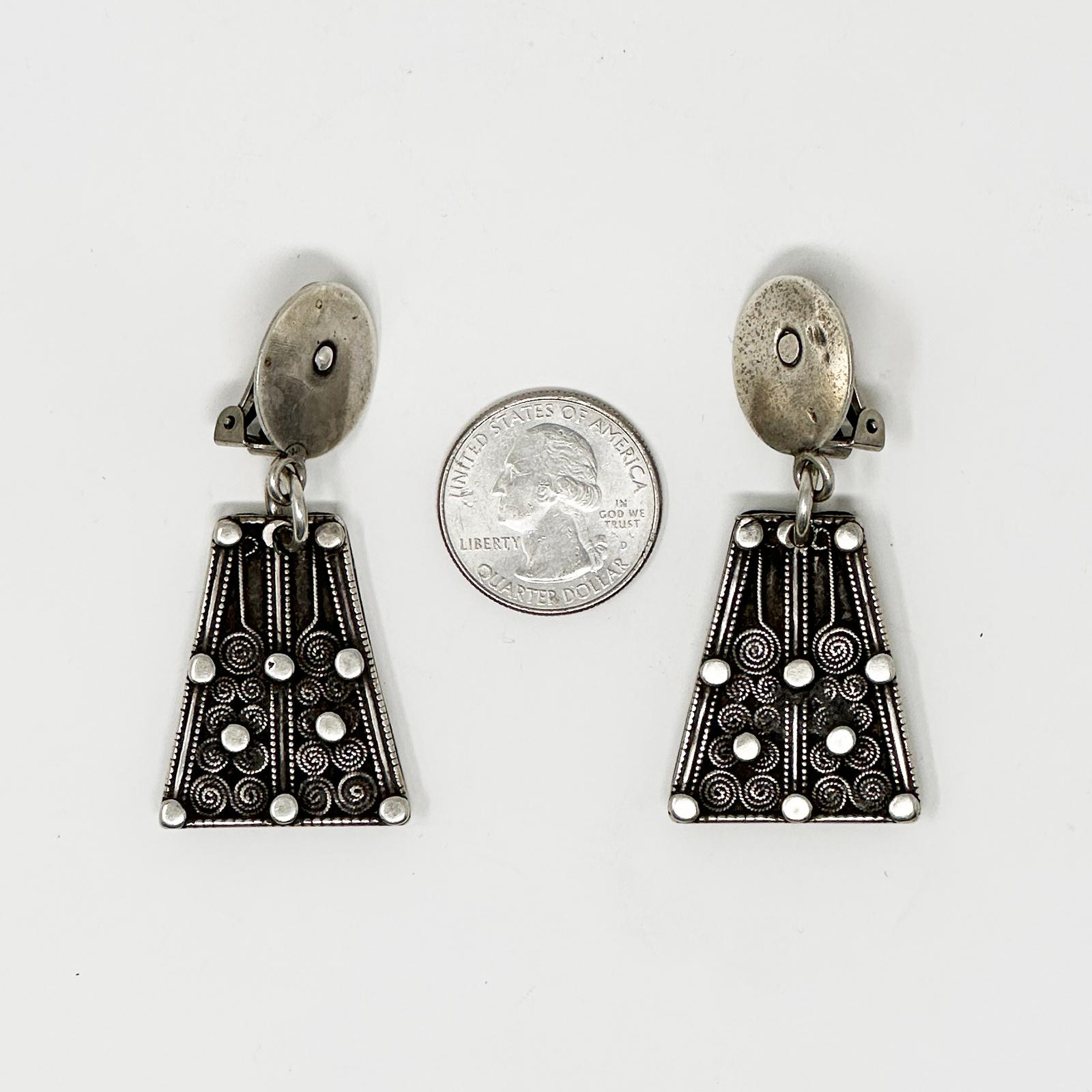 Moroccan 20th Century Silver Necklace Tip Earrings by Jewels For Sale