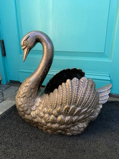 20th Century Silver Over Bronze Swan Centerpiece or Planter, Large Scale & Heavy