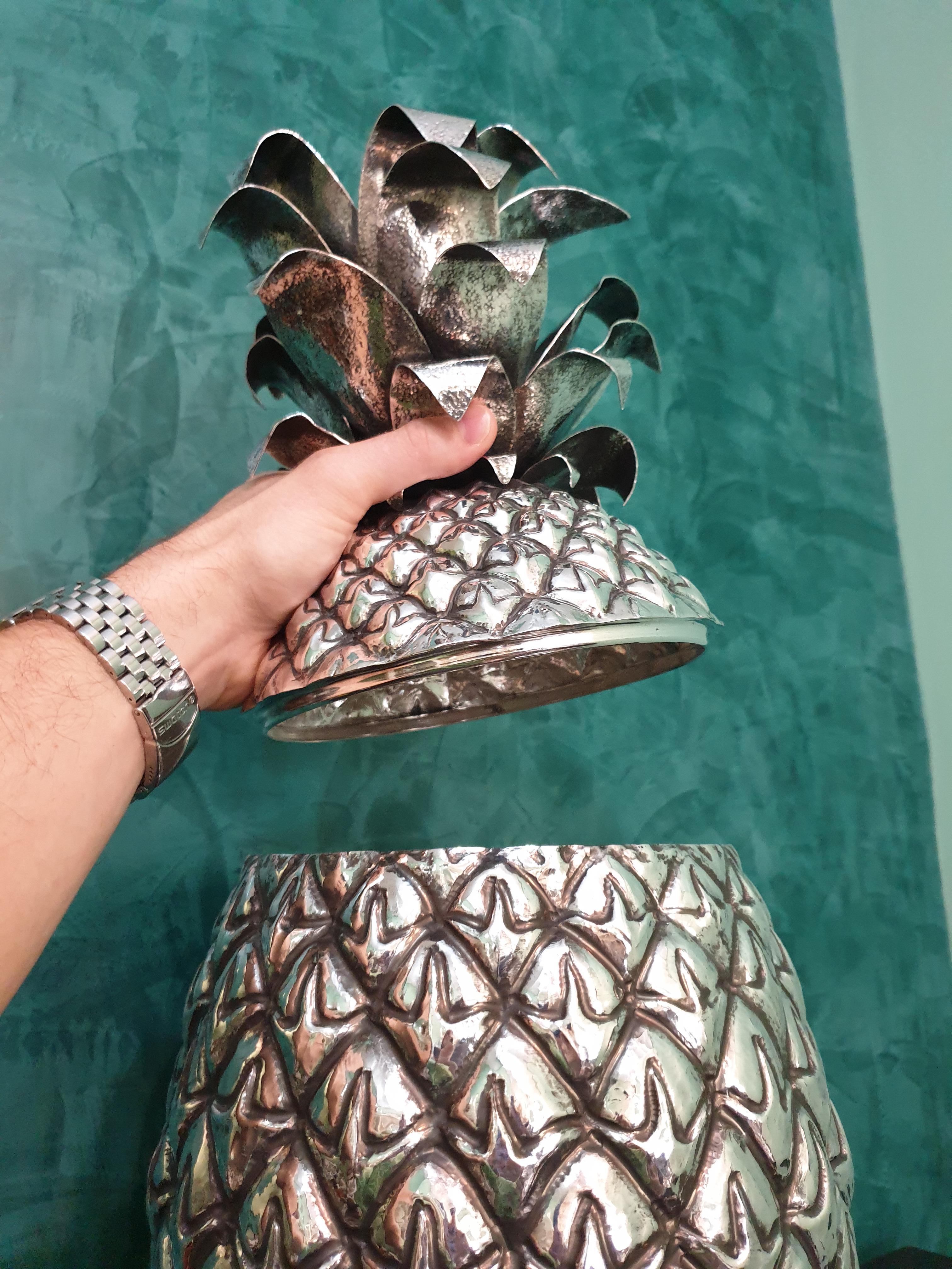 Embossed 20th Century Silver Pineapple Vase Engraved by Hand Milan Italy, 1934-1944 For Sale
