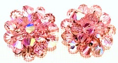20th Century Silver & Pink Glass Bead Earrings