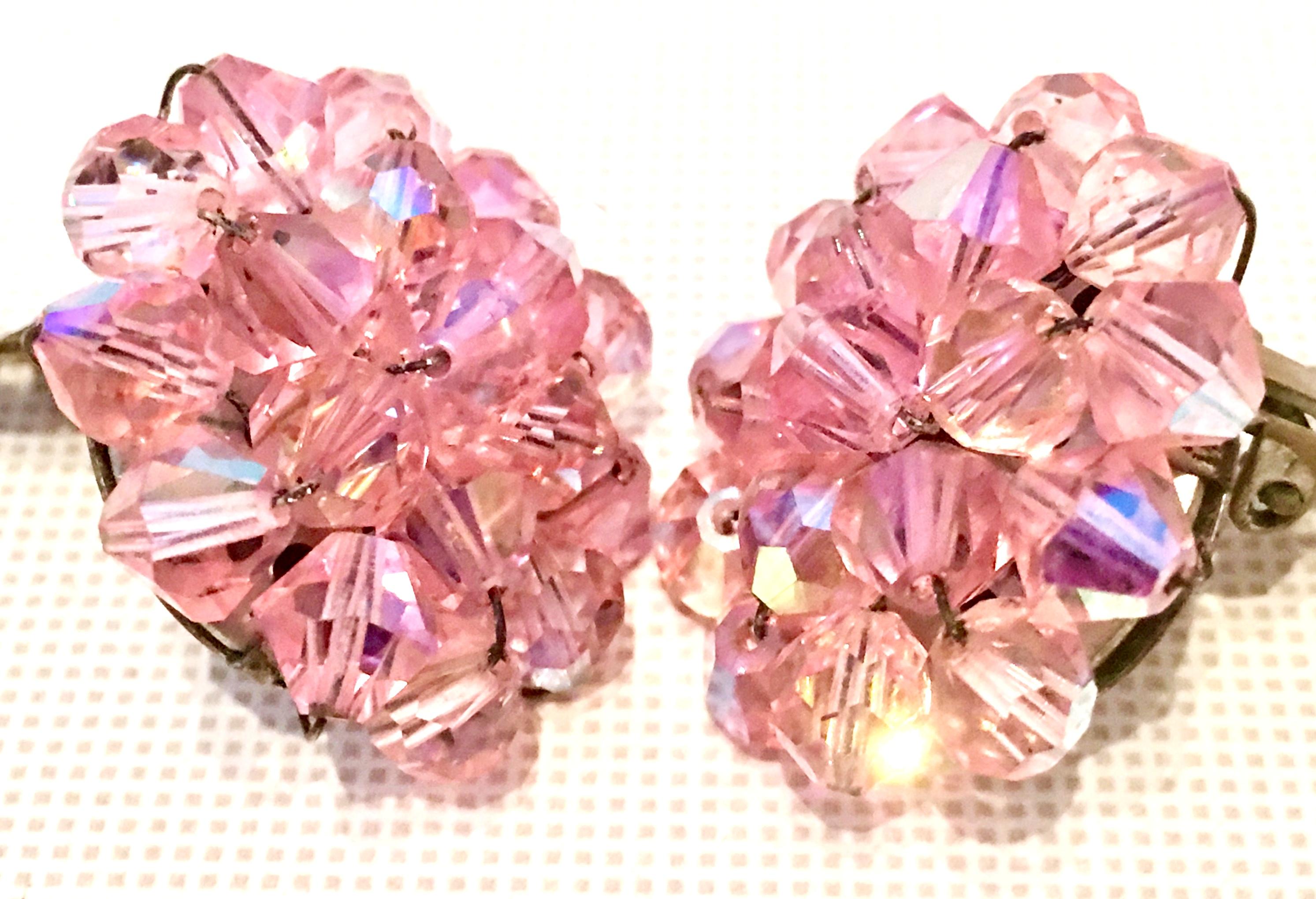 20th Century Silver & Pink Glass Bead Earrings In Good Condition For Sale In West Palm Beach, FL