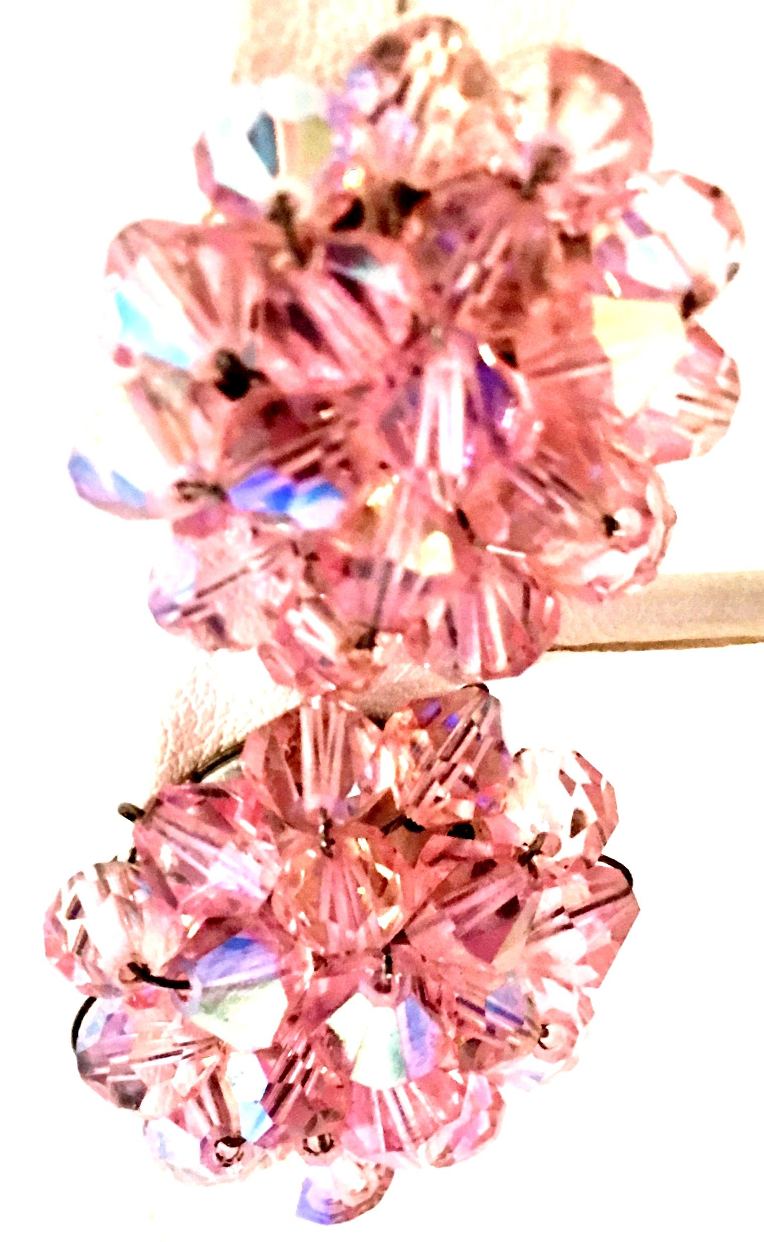 Women's or Men's 20th Century Silver & Pink Glass Bead Earrings For Sale