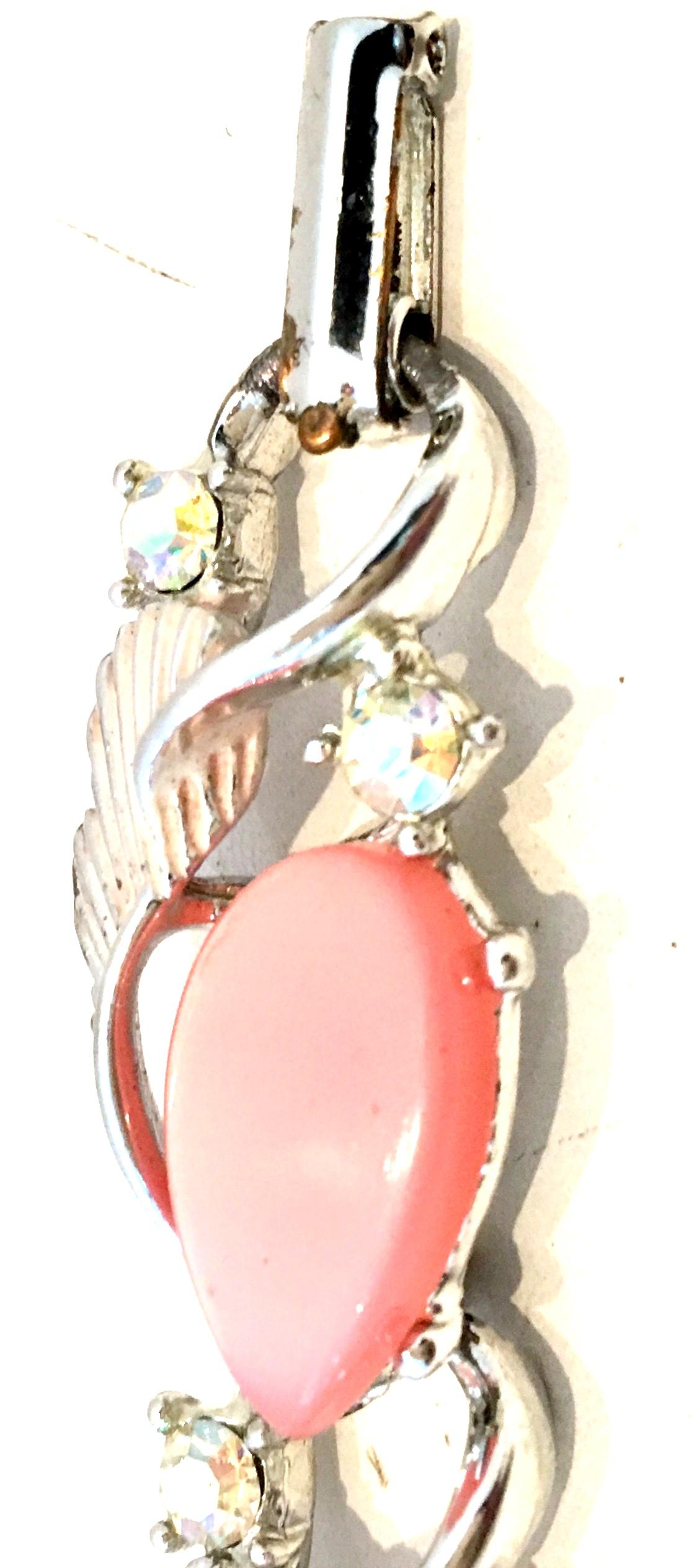 20th Century Silver, Pink Lucite & Austrian Crystal Link Bracelet By, Coro For Sale 8