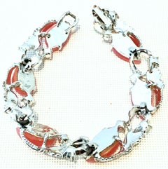 20th Century Silver, Pink Lucite & Austrian Crystal Link Bracelet By, Coro