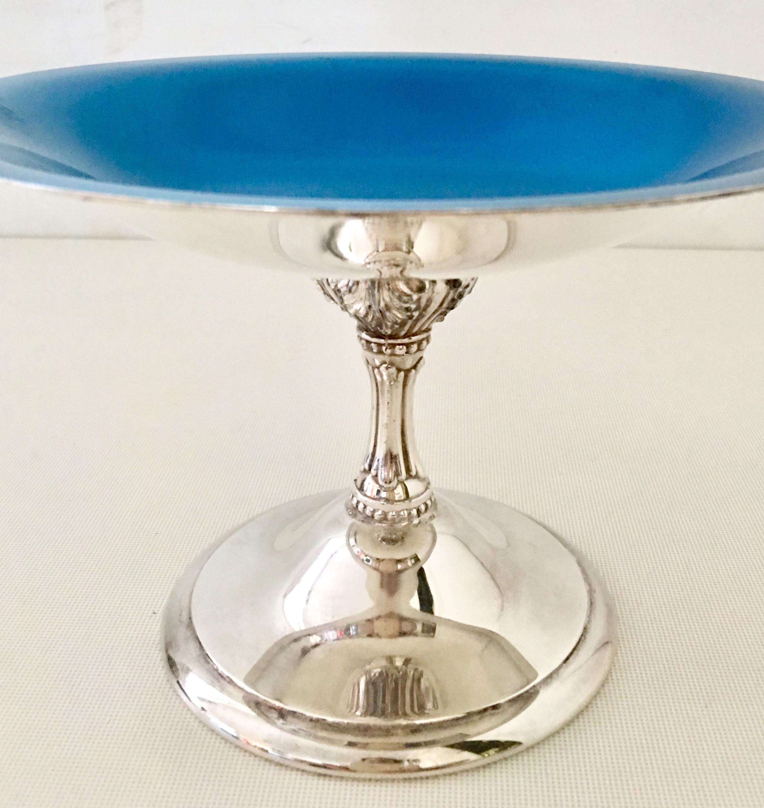 20th Century Silver Plate and Enamel Pedestal Serving Compote by Reed & Barton In Good Condition For Sale In West Palm Beach, FL