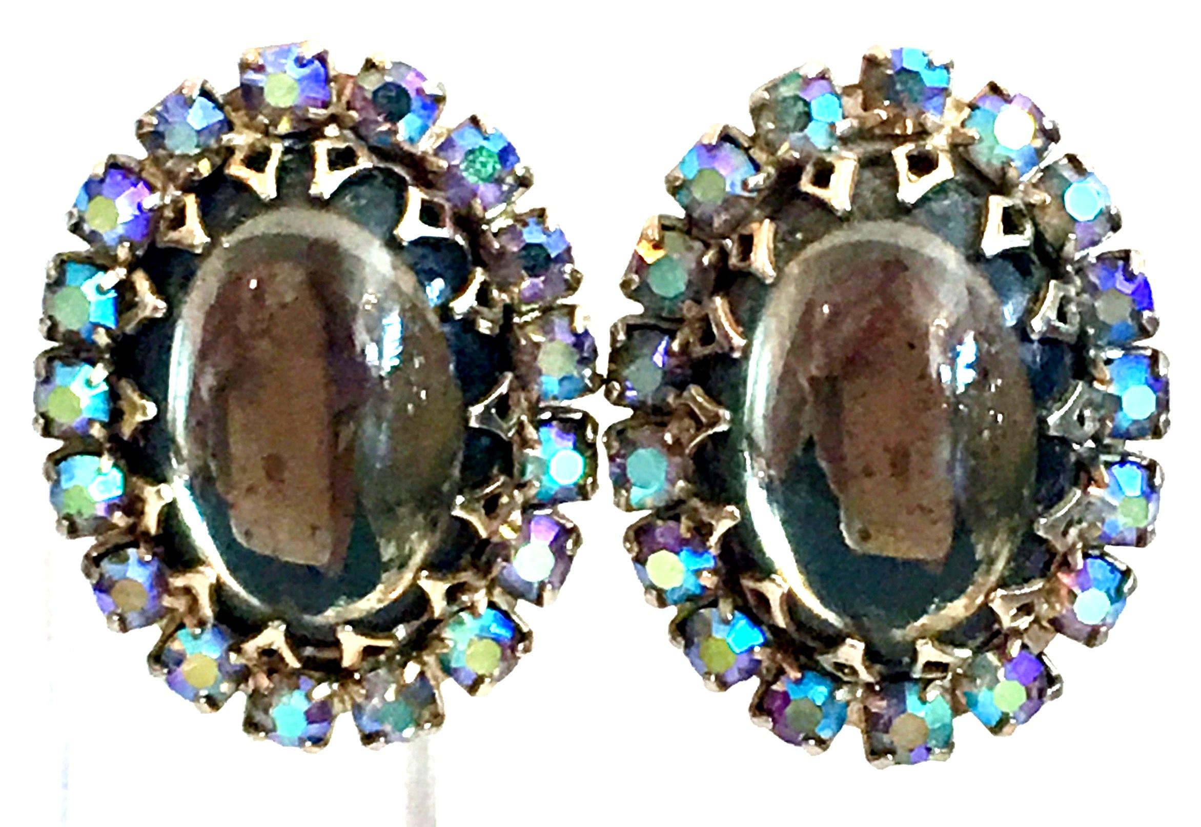 20th Century Pair Of Sterling Silver & Art Glass Swaorovski Crystal Earrings For Sale