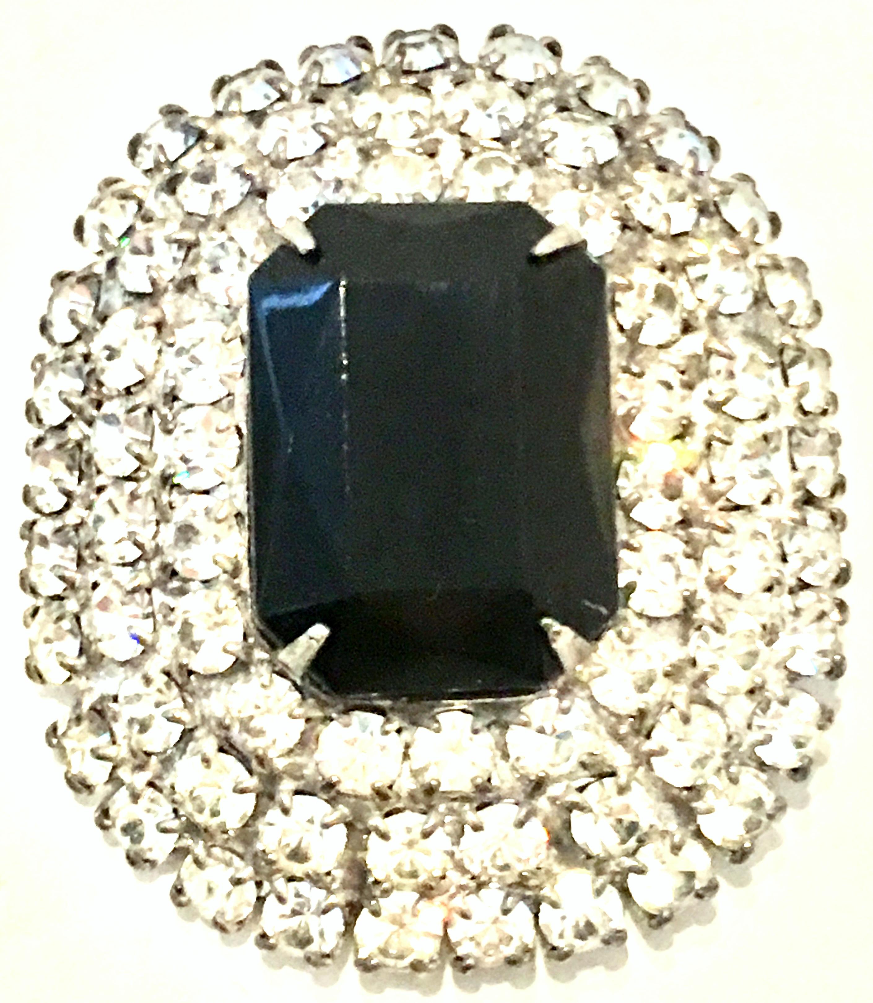 20th Century Silver Plate & Austrian Crystal Dimensional Brooch In Good Condition For Sale In West Palm Beach, FL