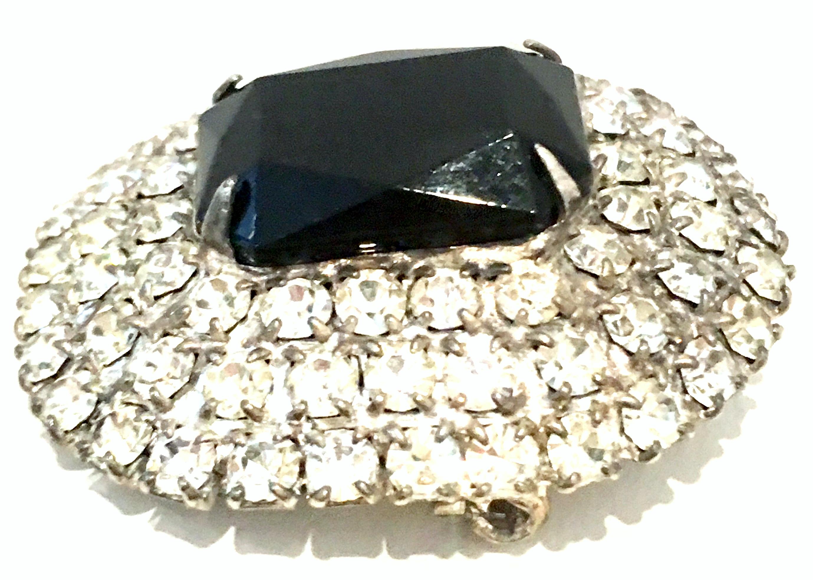 Women's or Men's 20th Century Silver Plate & Austrian Crystal Dimensional Brooch For Sale
