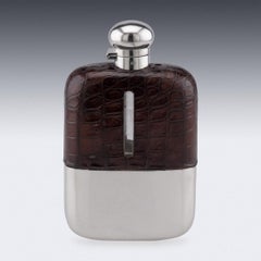 20th Century Silver Plate & Crocodile Huge Hip Flask, James Dixon & Sons, c.1910