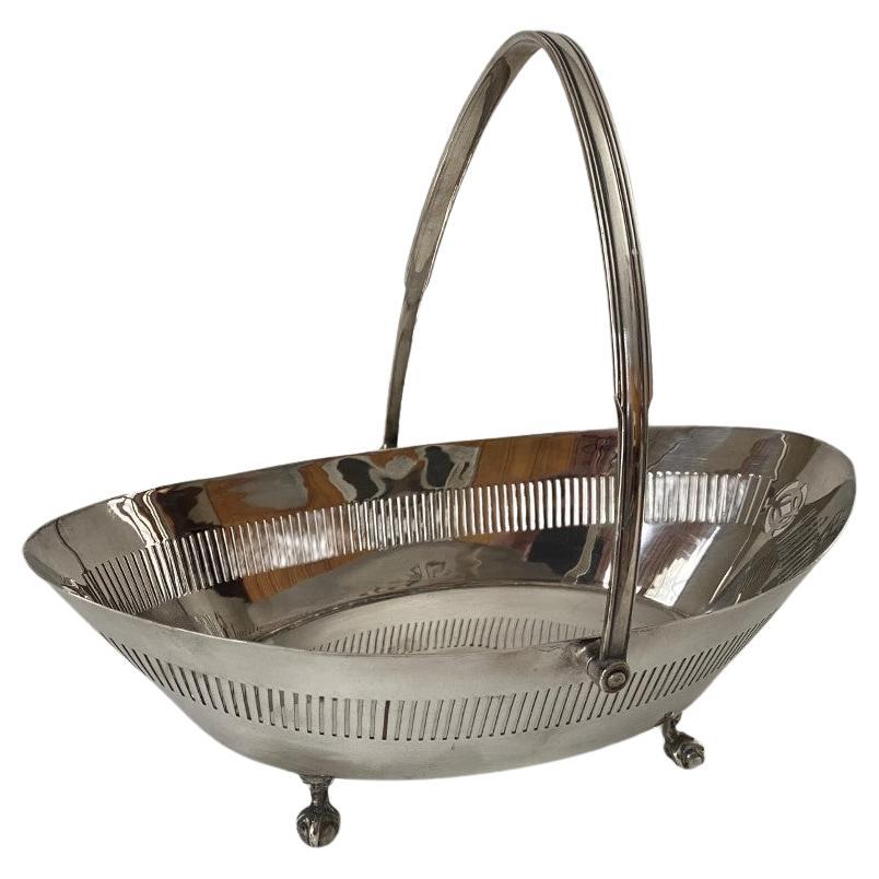 20th Century Silver Plate English Oval Basket with Handle on Ball & Claw Feet  For Sale