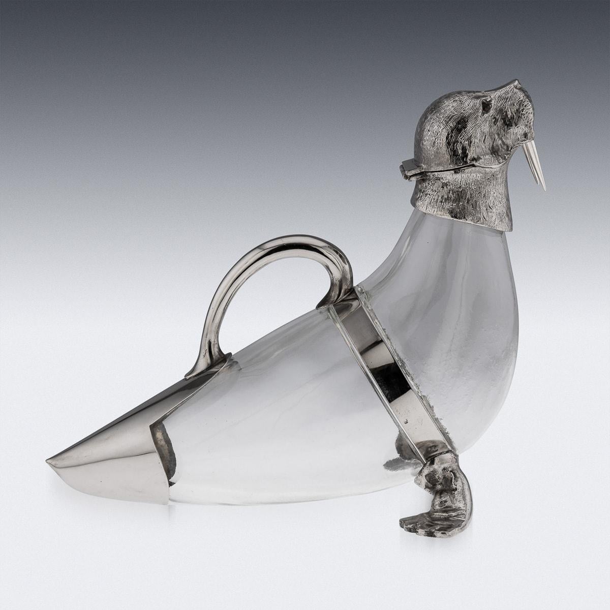 20th Century Silver Plate Mounted Novelty Walrus Claret Jug For Sale 1