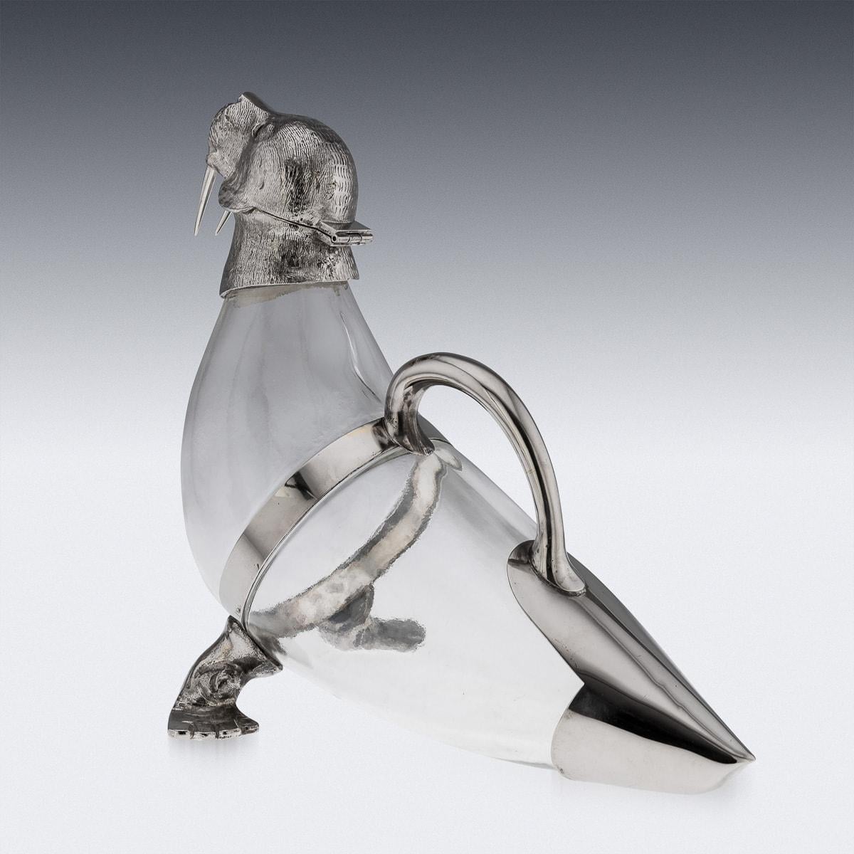 20th Century Silver Plate Mounted Novelty Walrus Claret Jug For Sale 4