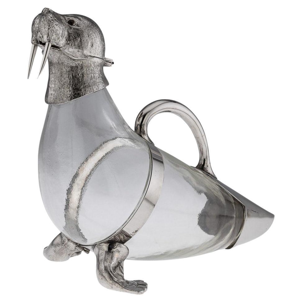 20th Century Silver Plate Mounted Novelty Walrus Claret Jug For Sale