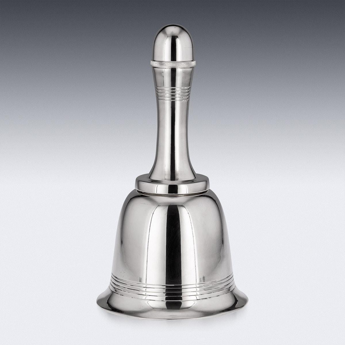A novelty silver plated bell-form cocktail shaker, stamped below Mappin & Webb, London & Sheffield. It is easy to imagine the appeal behind these objects which would have made wonderful items to wow their guests. As relevant today as it was then, it