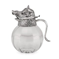 20th Century Silver Plated & Boar Head Shaped Jug & Cups, c.1960