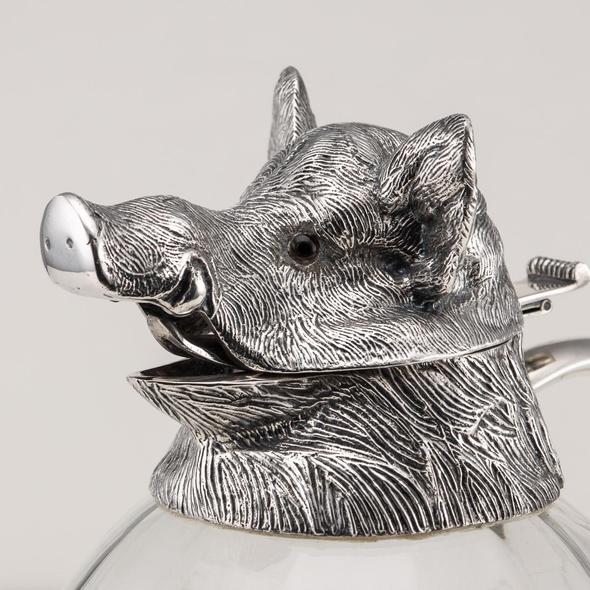 20th Century Silver Plated & Boar Head Shaped Jug & Cups, c.1960 In Good Condition In Royal Tunbridge Wells, Kent