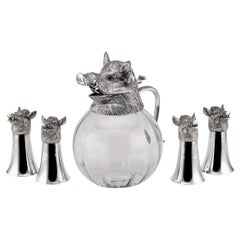 20th Century Silver Plated & Boar Head Shaped Jug & Cups, c.1960