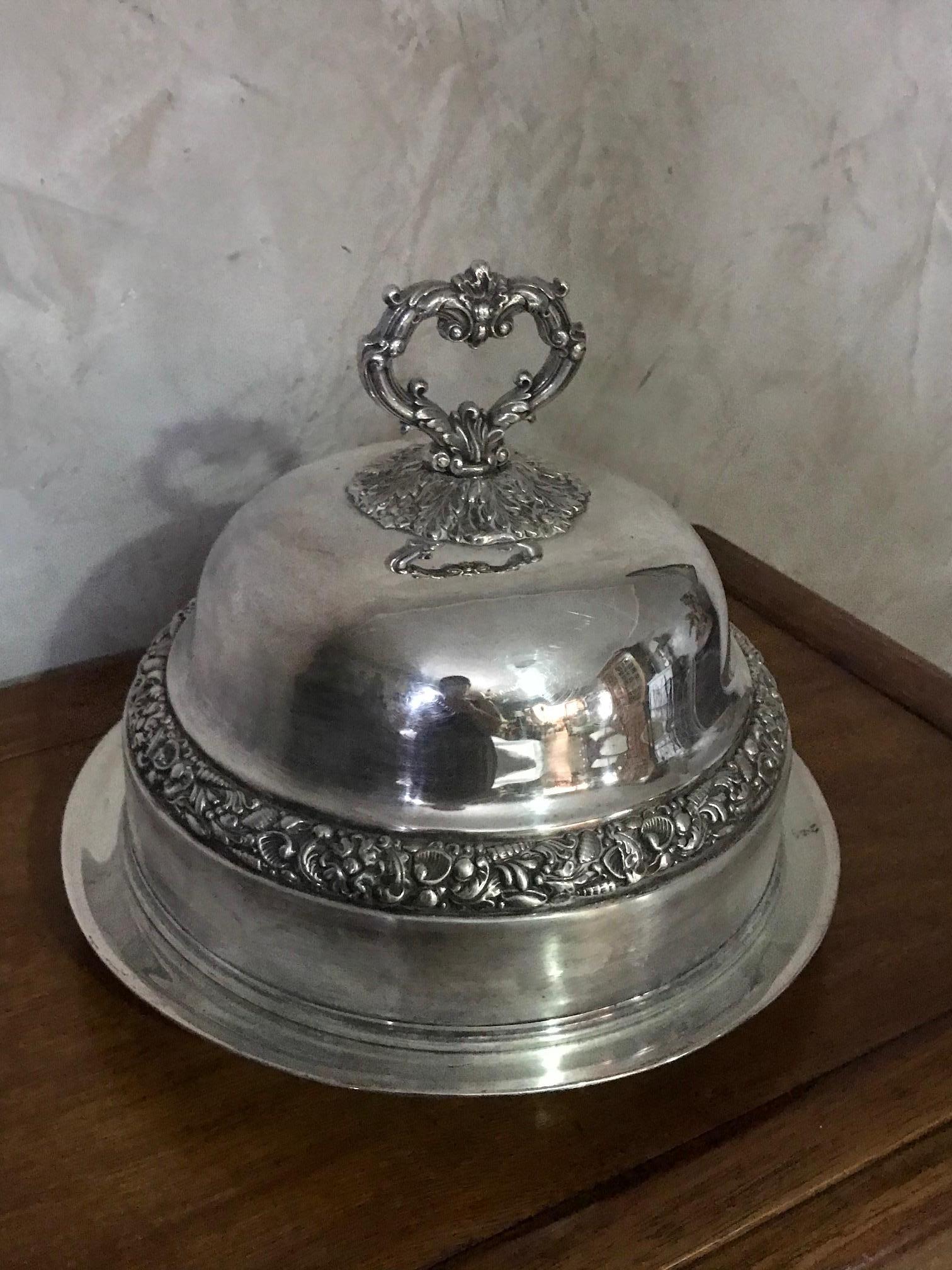 French 20th Century Silver Plated Domed Dish Covered Plate, 1920s
